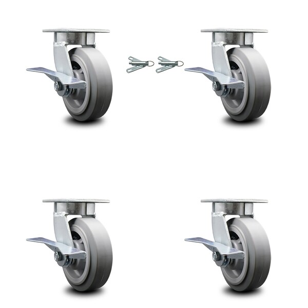 Service Caster 6 Inch Kingpinless Thermoplastic Rubber Wheel Caster Brakes 2 Swivel Locks, 4PK SCC-KP30S620-TPRRF-SLB-BSL-2-SLB-2 - main